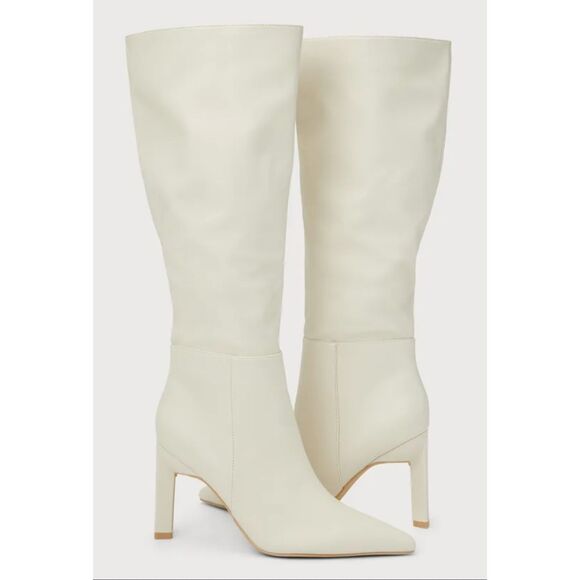Lulus Olivet Cream Pointed-Toe Knee-High Boots 11 - Picture 3 of 9